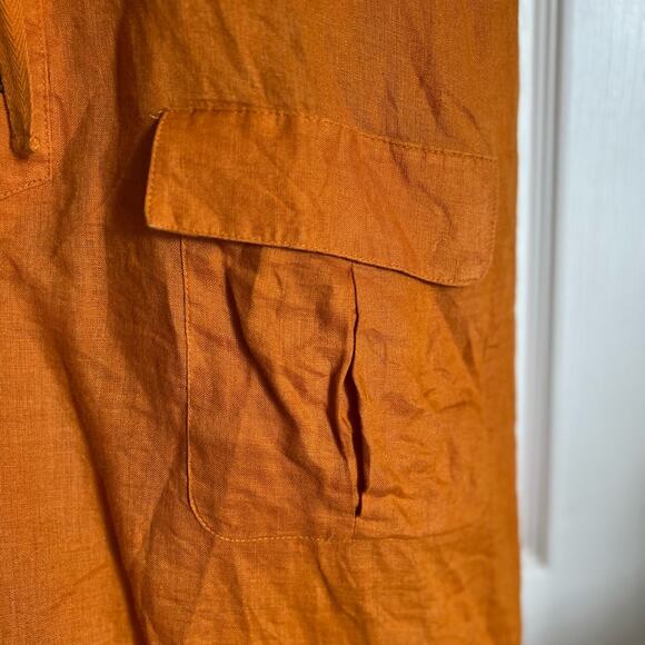 Anthropologie Maeve Lace Up Linen Dress in Mango Size 6 - Picture 6 of 9